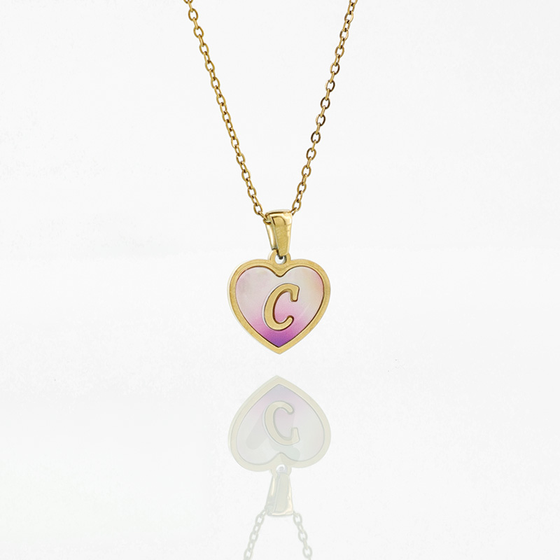Orange & Pink Ombre Initial Heart Pendant Initial heart pendant with letter C on an orange and pink ombre enamel backdrop, 18k gold plated jewelry.