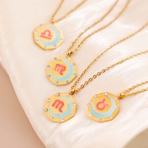 colorful octagon zodiac pendant necklace